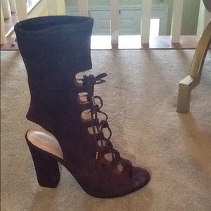 Sigerson Morrison REAL suede peep tie up booties NWT UNWORN SIZE 9